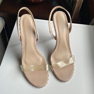 Wild Diva Pale Pink Studded Heels with Ankle & Clear Strap (Size: 8.5)